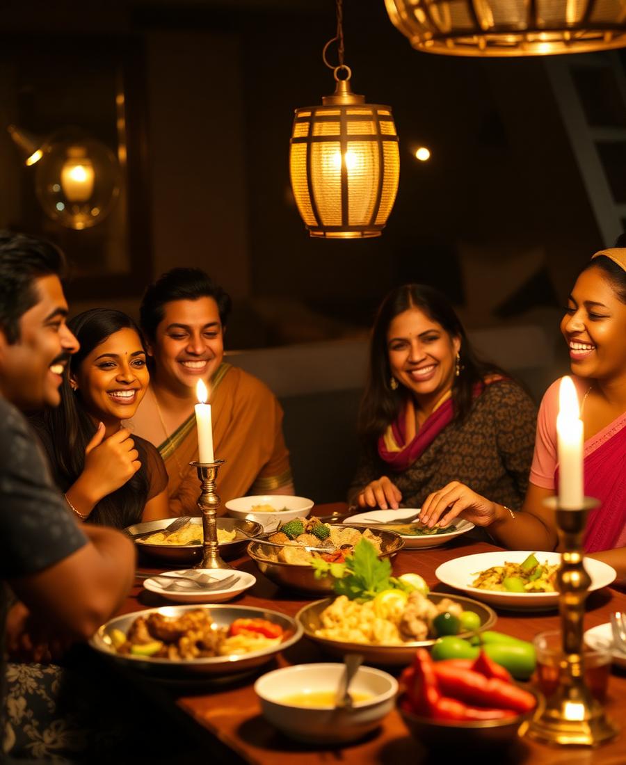 Happy guests sharing a Sri Lankan feast